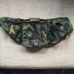 Prada Green and Black Belt Bag with Camouflage Design